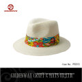 BSCI SEDEX factory supplier straw 0.8cm paper braid panama hat with Floral decoration